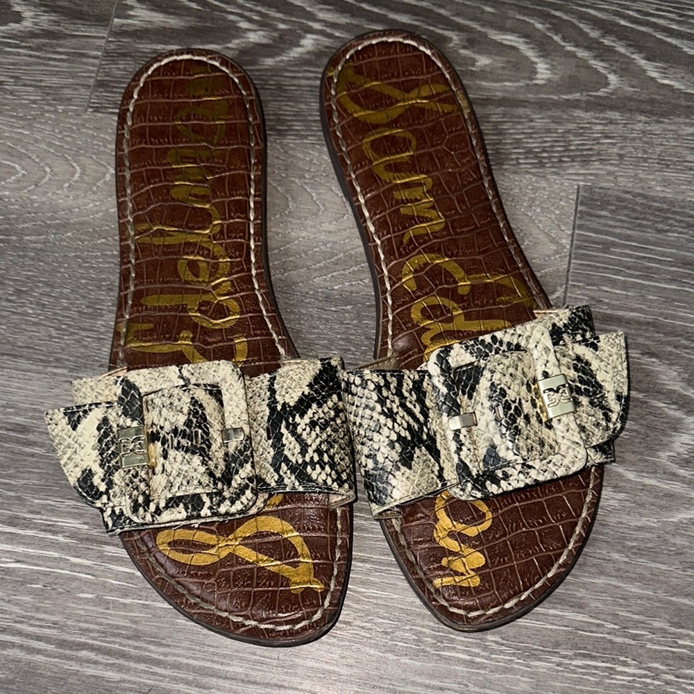 Sam Edelman Women's Snakeskin Slide Sandals - Brown and Cream